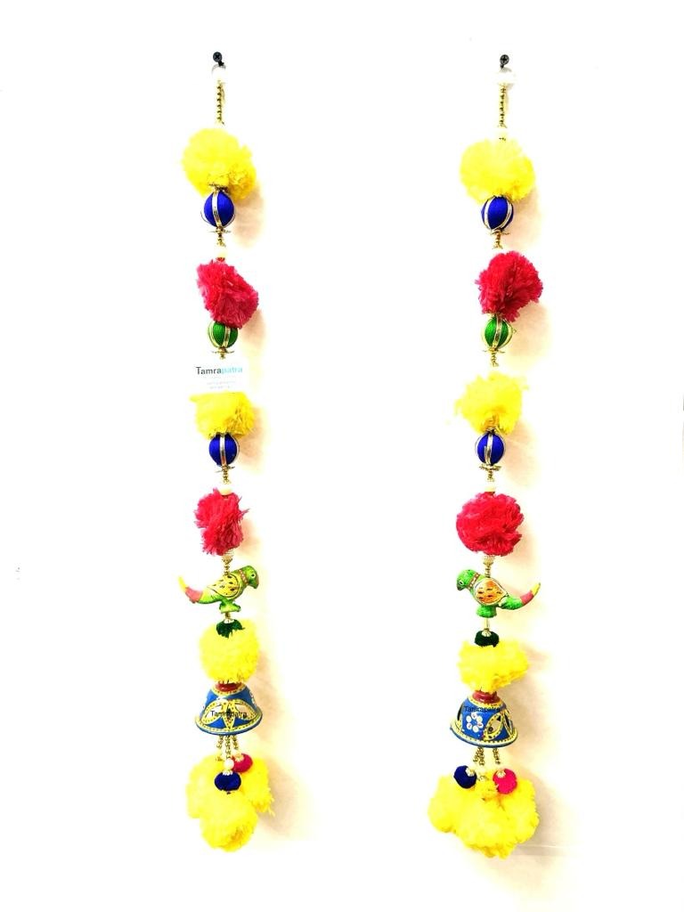 Traditional Hangings Parrot With Floral Theme Set Of 2 Handcrafted By Tamrapatra