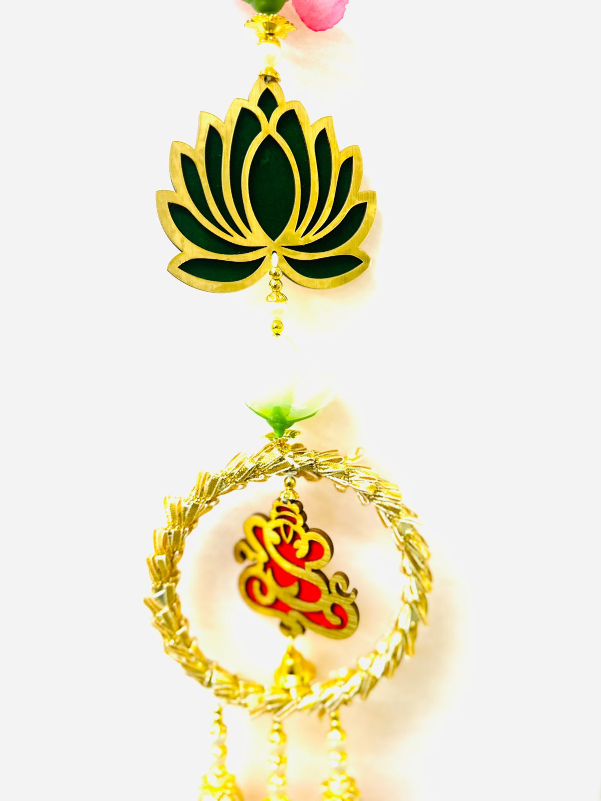 Lotus Hangings With Spiritual Ganesh In Ring Artwork Set Of 2 Gifting Tamrapatra