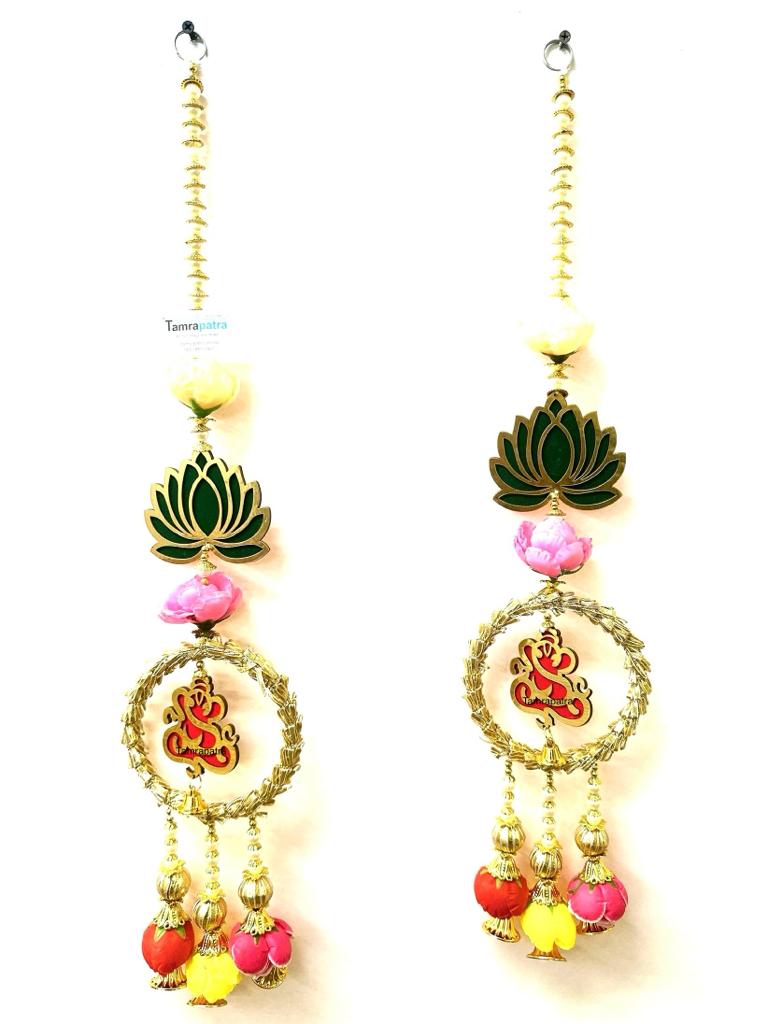 Lotus Hangings With Spiritual Ganesh In Ring Artwork Set Of 2 Gifting Tamrapatra