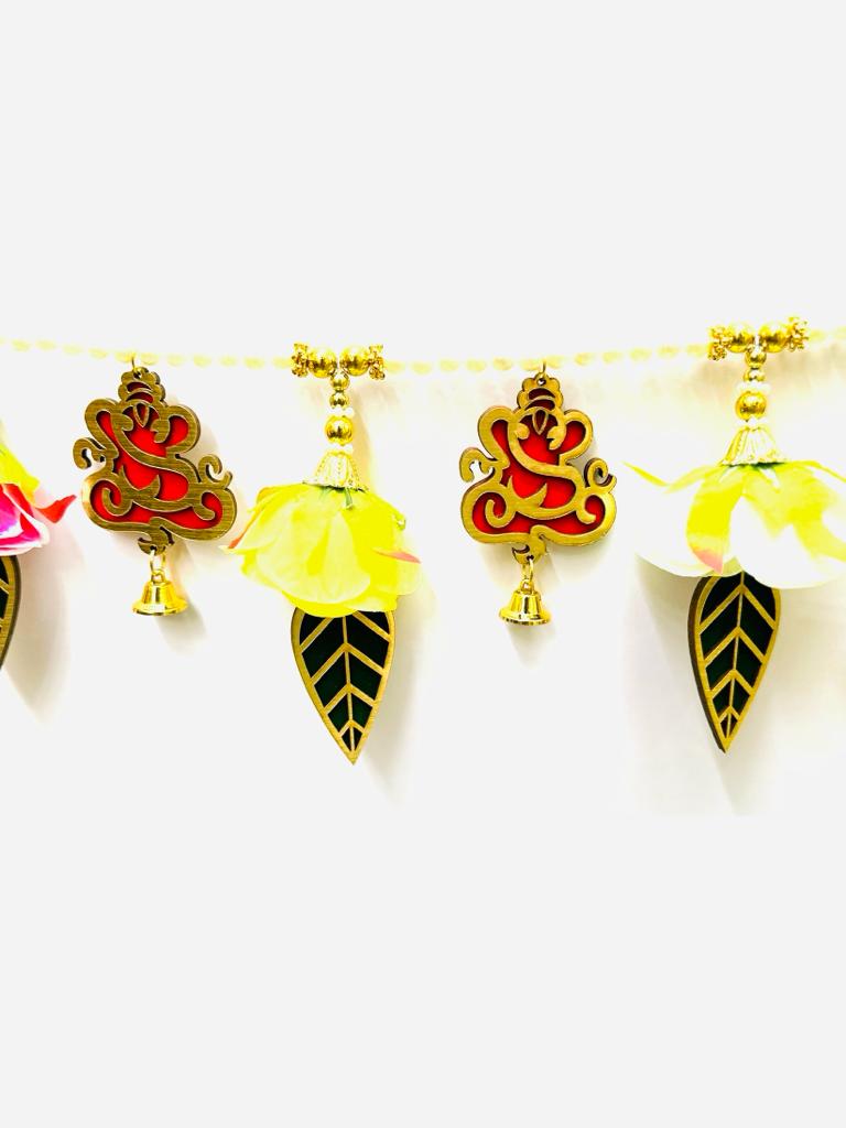 Ganesha Leaf Multicolor Floral Theme Toran Handcrafted In India From Tamrapatra