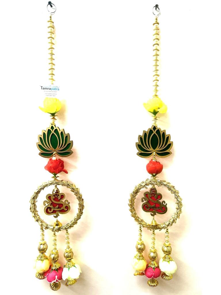 Lotus Hangings With Spiritual Ganesh In Ring Artwork Set Of 2 Gifting Tamrapatra