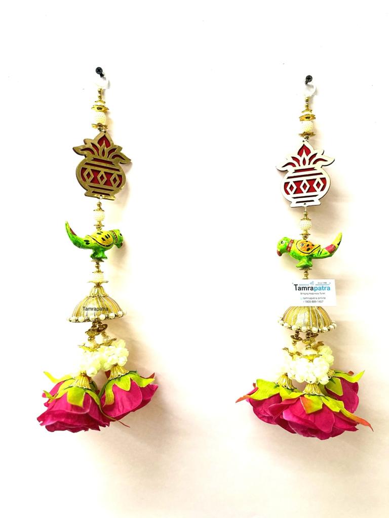 Parrot Kalash Floral Entrance Hanging Handcrafted In India Set Of 2 From Tamrapatra