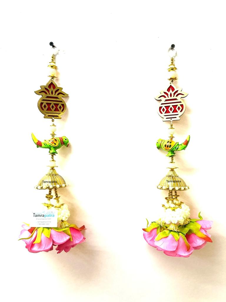 Parrot Kalash Floral Entrance Hanging Handcrafted In India Set Of 2 From Tamrapatra