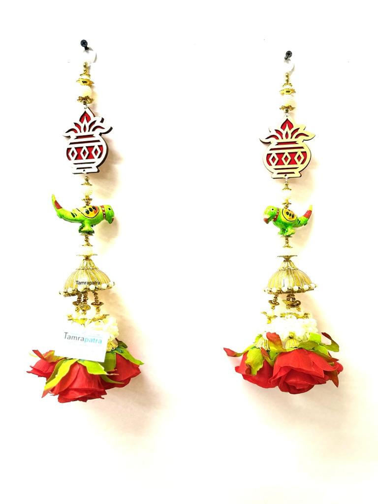 Parrot Kalash Floral Entrance Hanging Handcrafted In India Set Of 2 From Tamrapatra