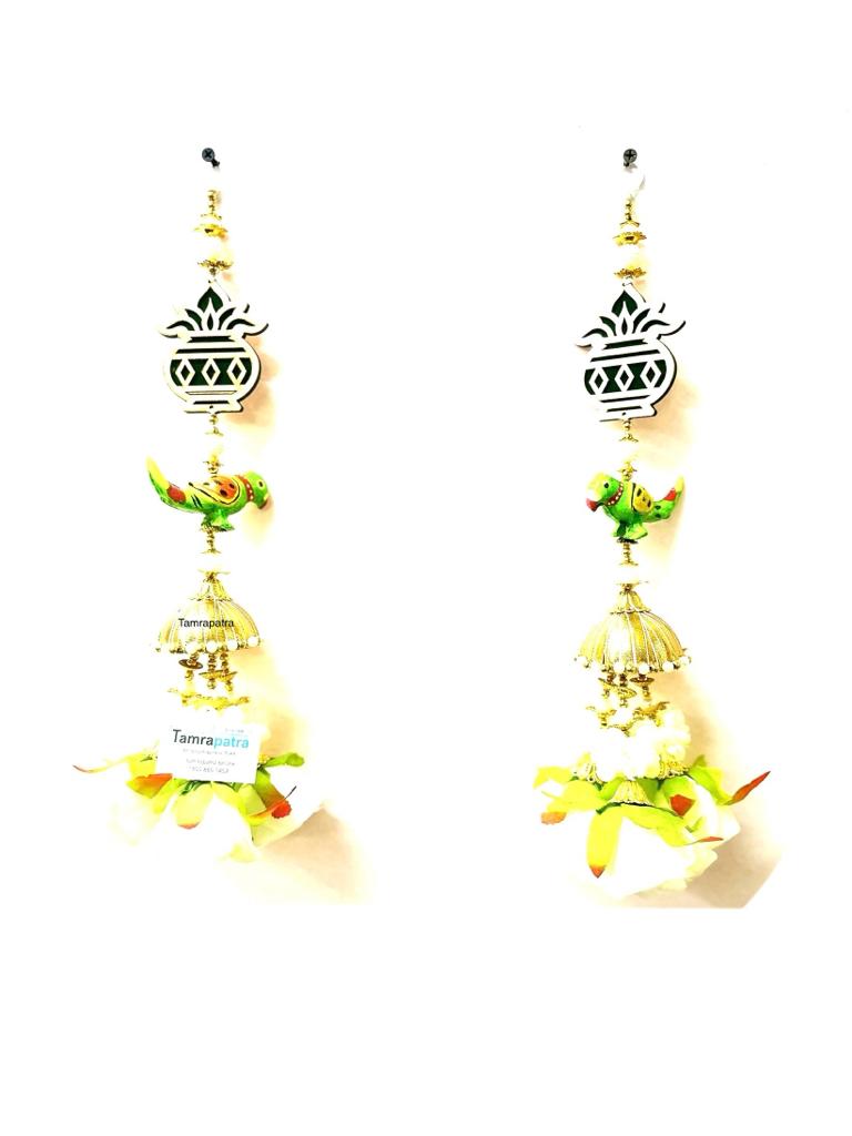 Parrot Kalash Floral Entrance Hanging Handcrafted In India Set Of 2 From Tamrapatra