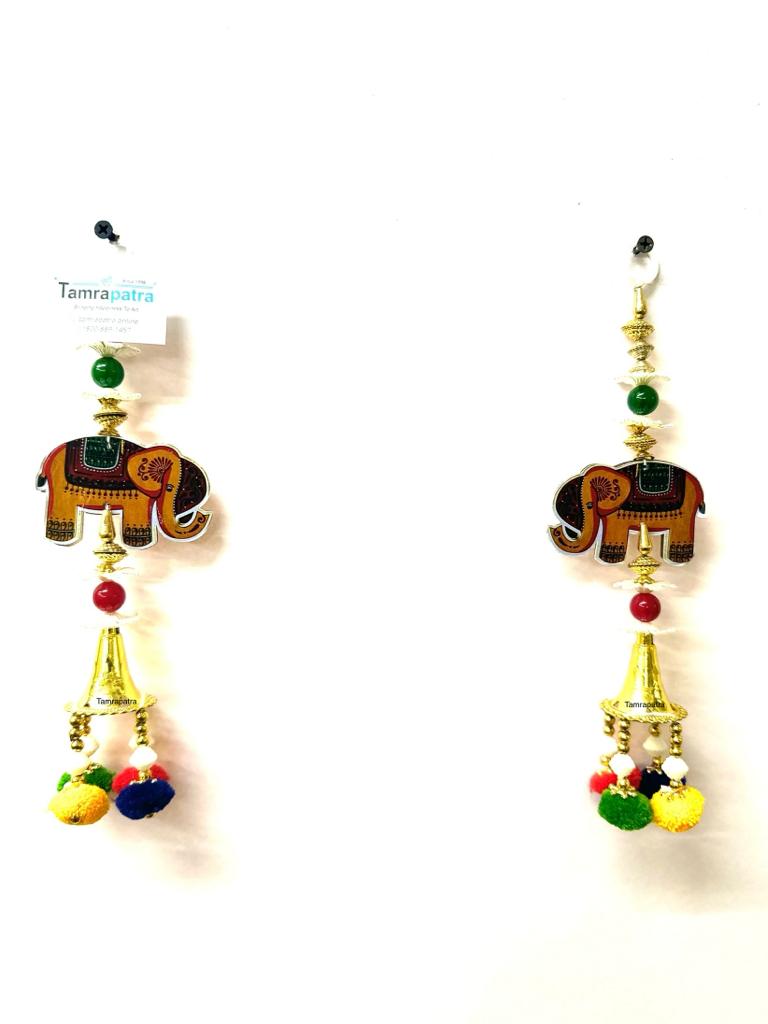 Elephant Hangings With Ethnic Design Set Of 2 Artifacts Handcrafted By Tamrapatra