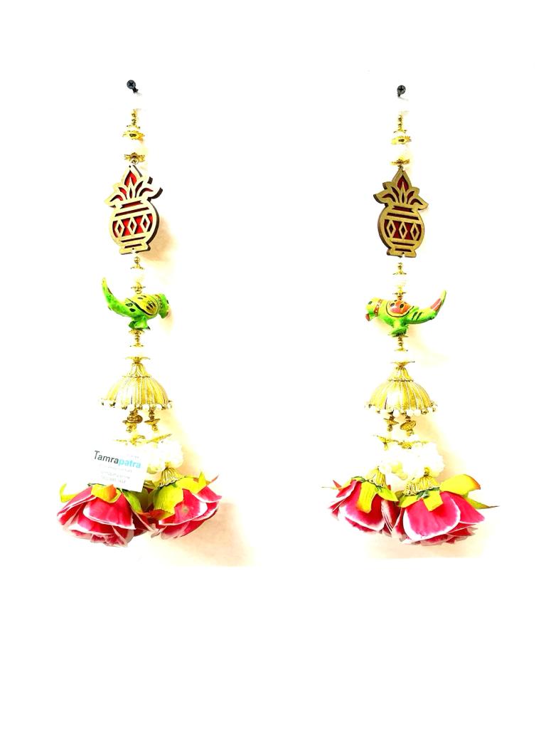 Parrot Kalash Floral Entrance Hanging Handcrafted In India Set Of 2 From Tamrapatra