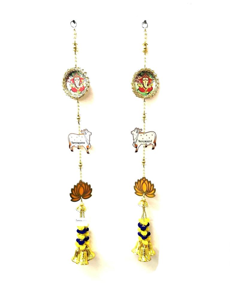 Best Hanging Designs With Ganesh Lotus & Cow Handcrafted Set of 2 Tamrapatra