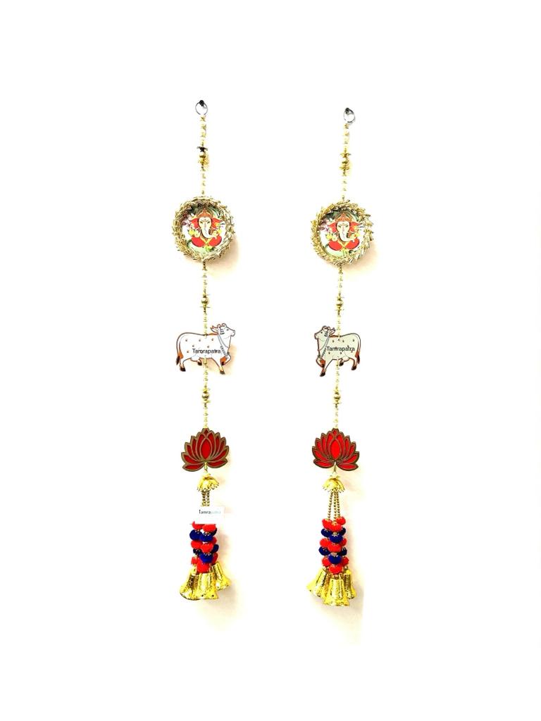Best Hanging Designs With Ganesh Lotus & Cow Handcrafted Set of 2 Tamrapatra