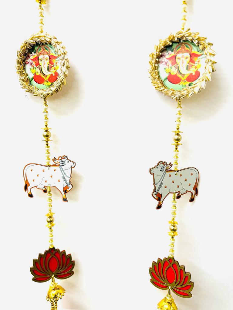 Best Hanging Designs With Ganesh Lotus & Cow Handcrafted Set of 2 Tamrapatra