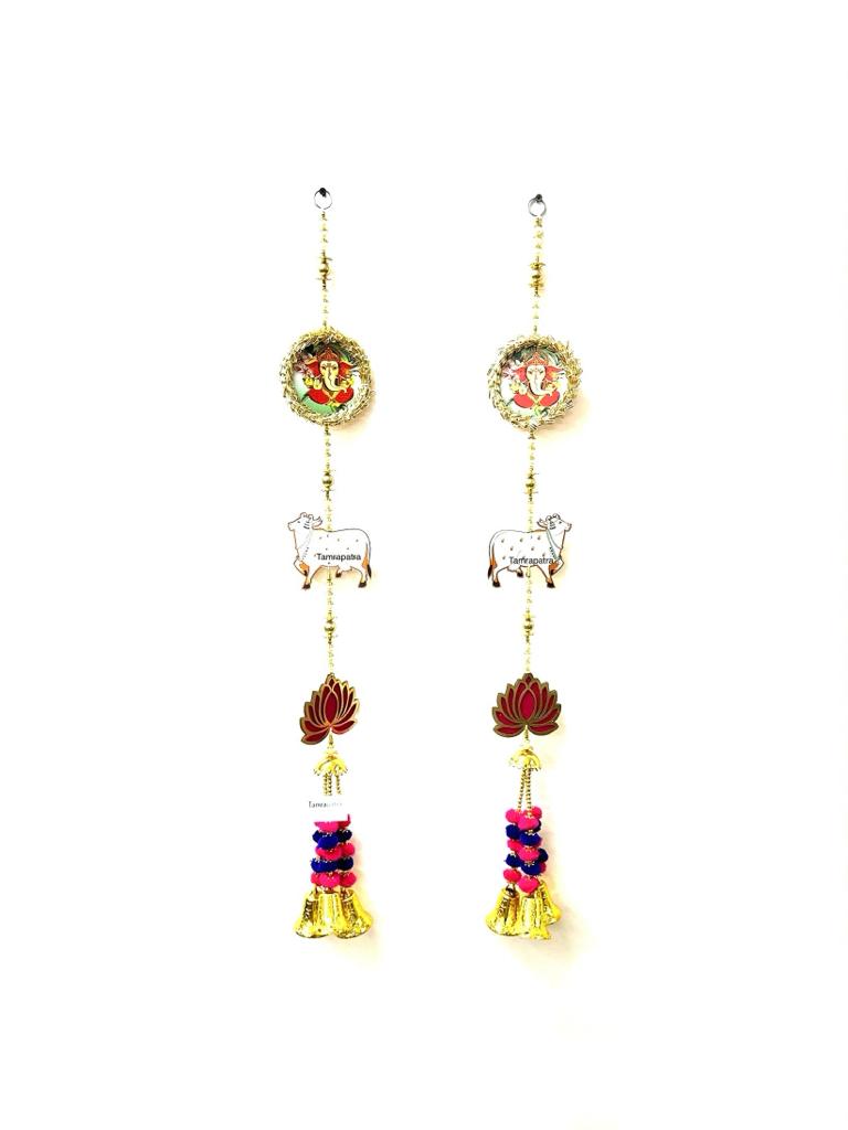 Best Hanging Designs With Ganesh Lotus & Cow Handcrafted Set of 2 Tamrapatra