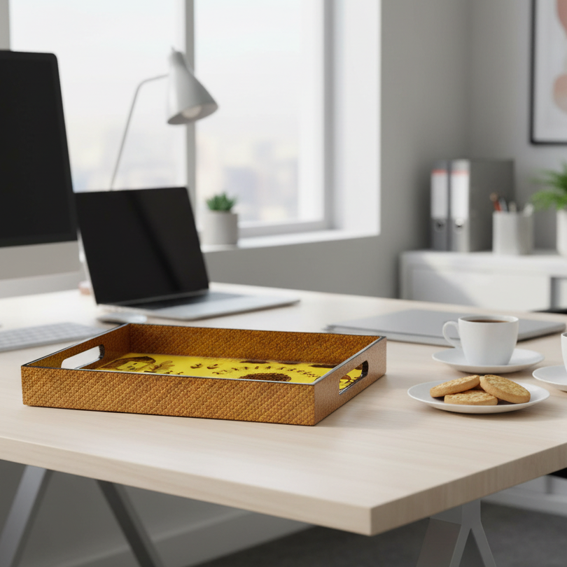Printed Wooden Laminated Trays Warli Theme Multipurpose From Tamrapatra