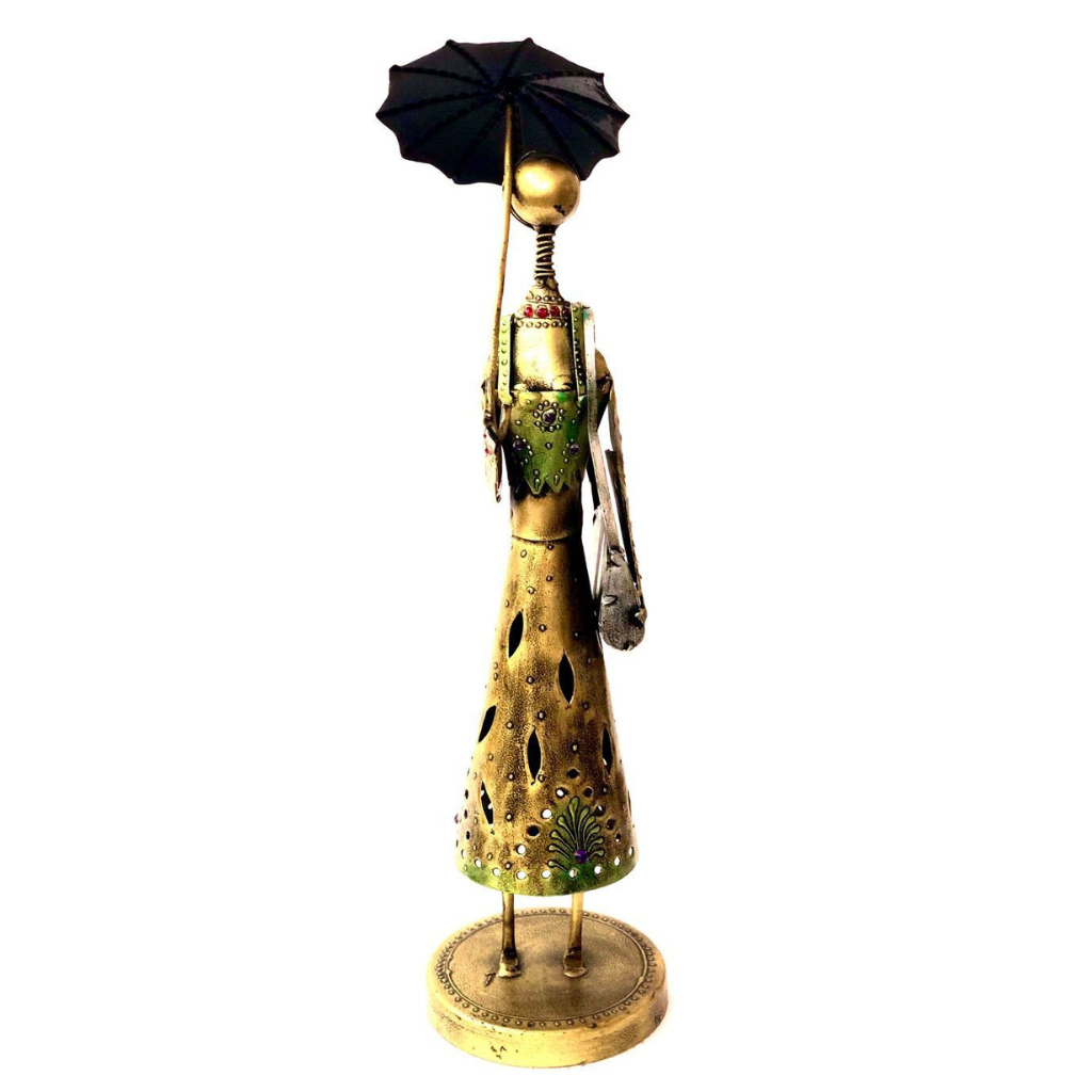 Corporate Lady Carrying Umbrella Metal Showpiece Wholeseller By Tamrapatra
