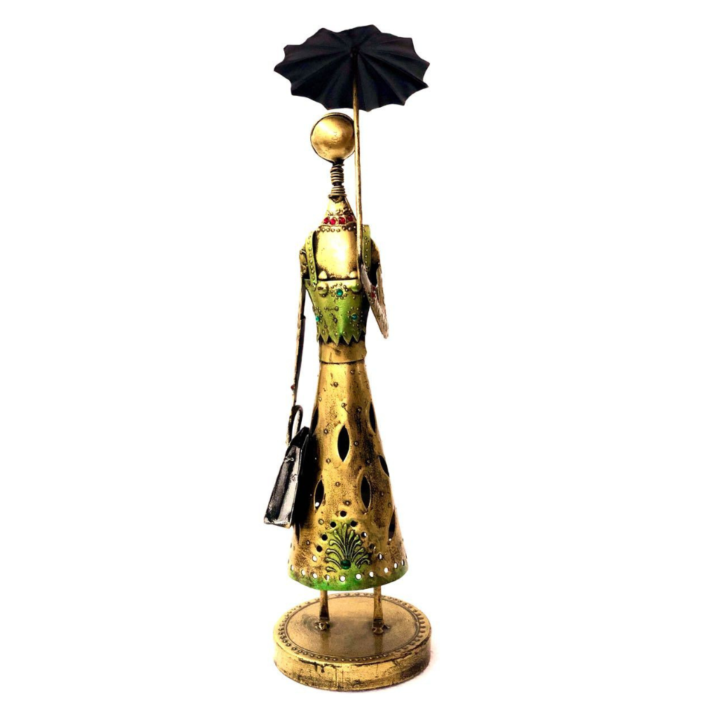 Corporate Lady Carrying Umbrella Metal Showpiece Wholeseller By Tamrapatra