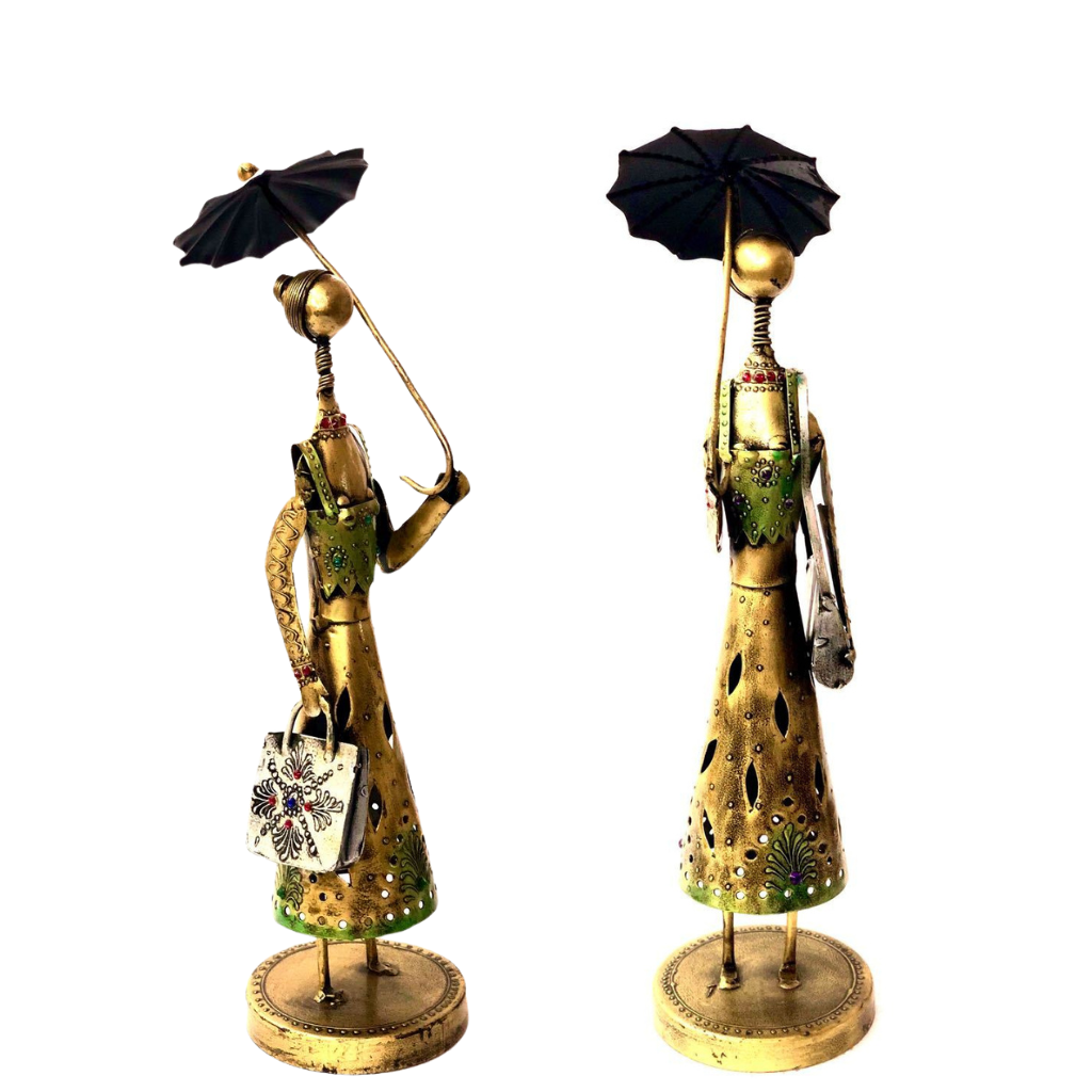Corporate Lady Carrying Umbrella Metal Showpiece Wholeseller By Tamrapatra