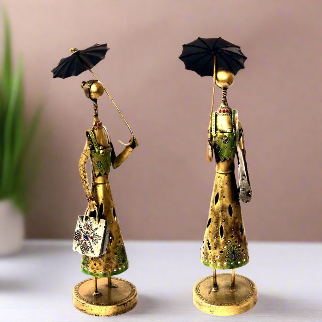 Corporate Lady Carrying Umbrella Metal Showpiece Wholeseller By Tamrapatra