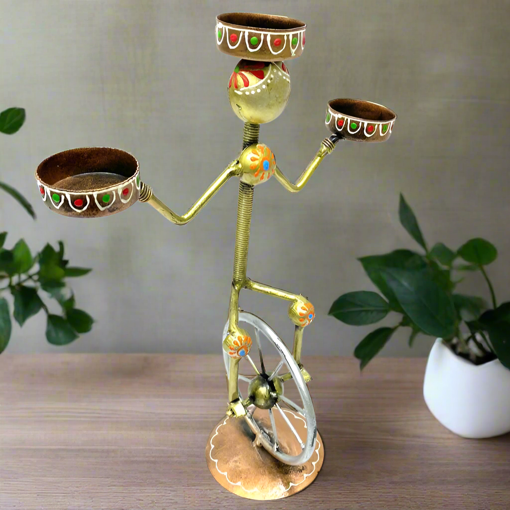 Unicycle Performer Tea Light Holder Light Up Your Beautiful Space Décor Tamrapatra