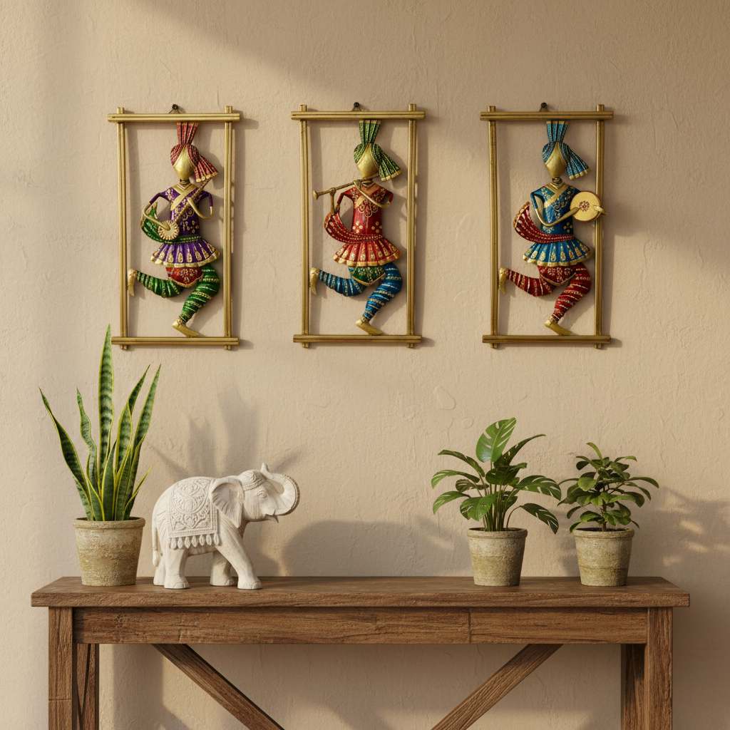 Musical Theme Wall Hanging Traditional Man Playing Instruments By Tamrapatra - Tamrapatra