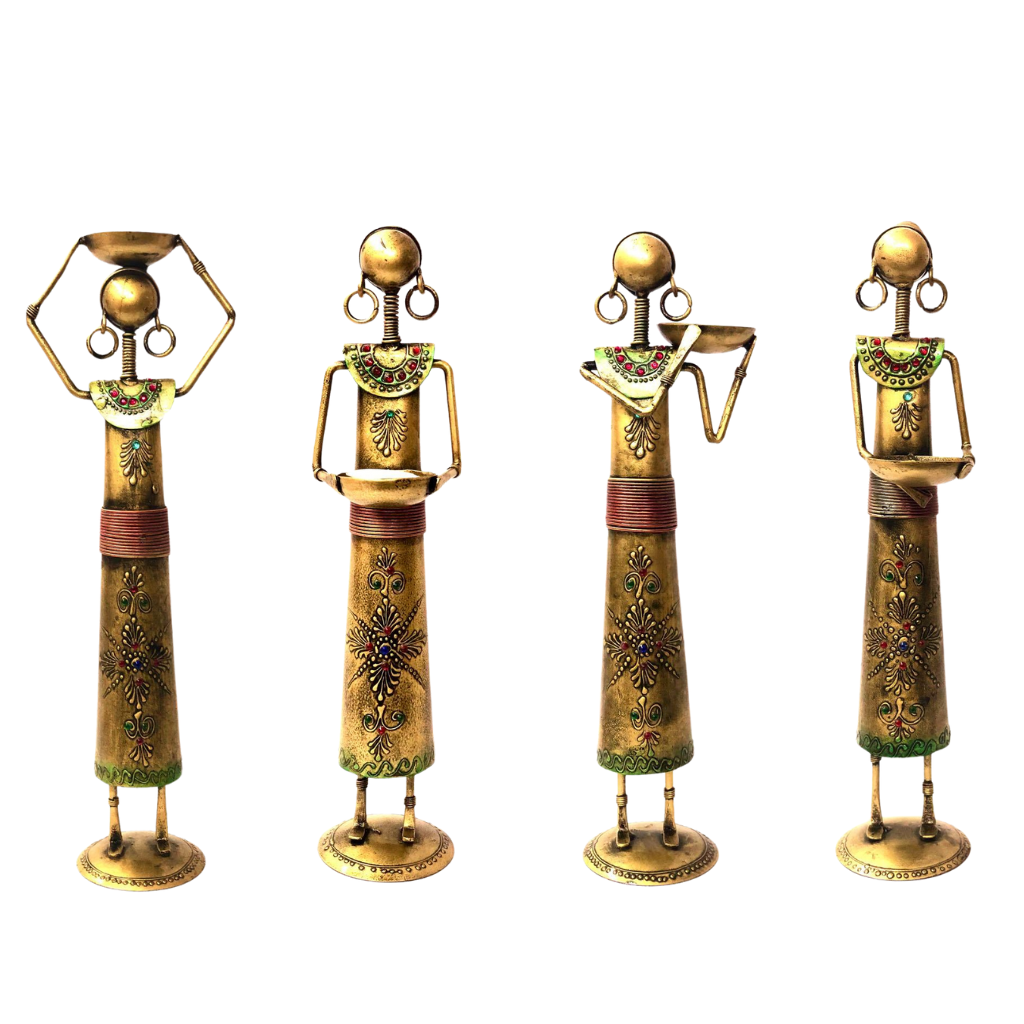 Traditional Figurine Lady Carrying Basket Tea Light Holder Decoration Tamrapatra - Tamrapatra