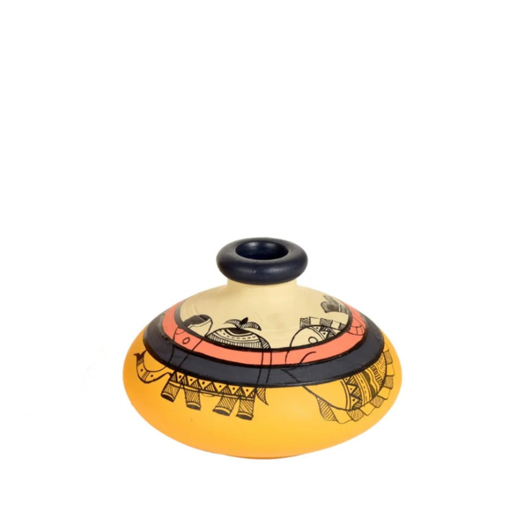 Modern Mustard Style Terracotta Pots Madhubani Hand Painted By Tamrapatra