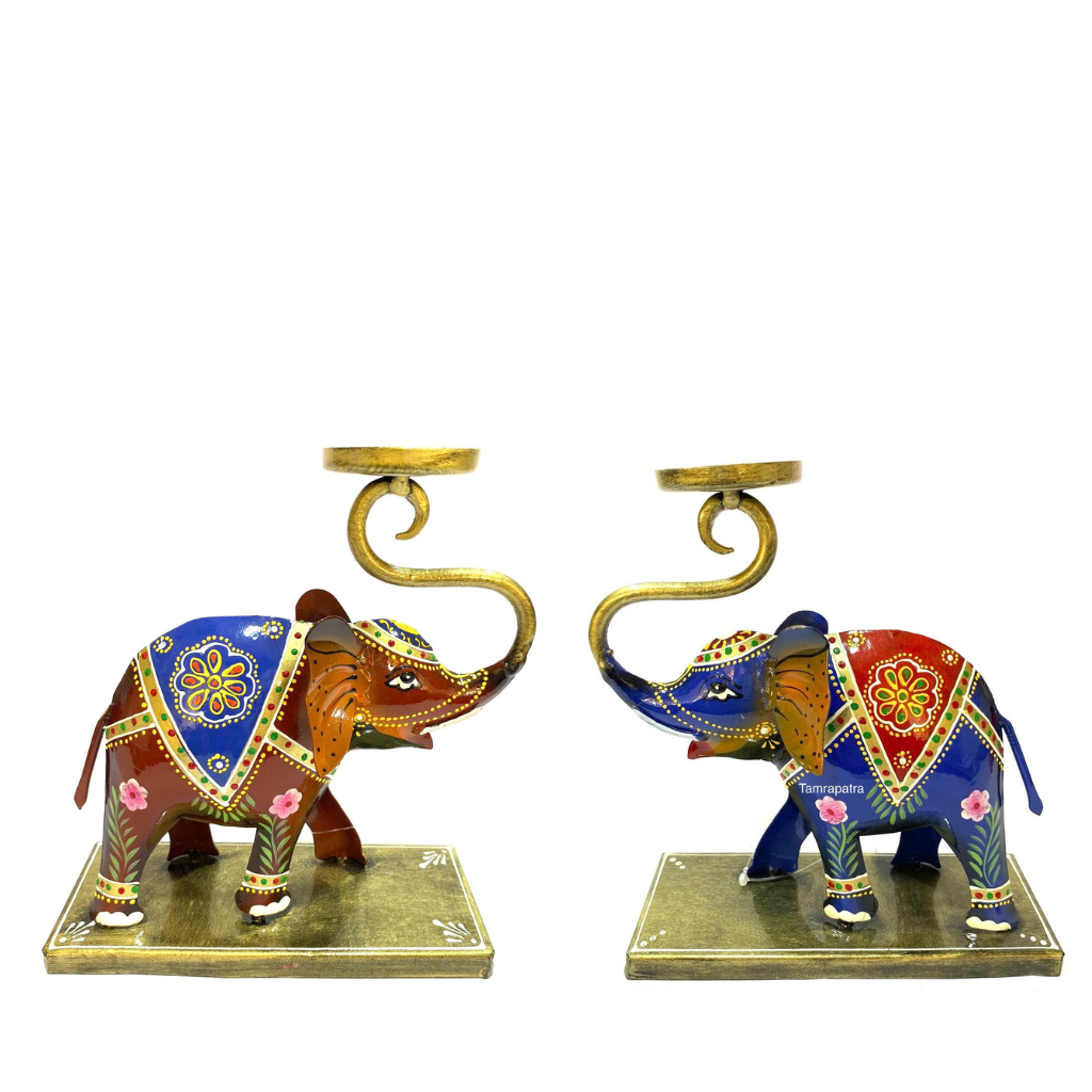 Elephant Metal Tea Light Candle Holder In Traditional Design From Tamrapatra