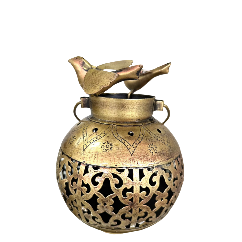 Unremarkable Metal Candle Holder With Sweet Birds Sitting Handmade Tamrapatra