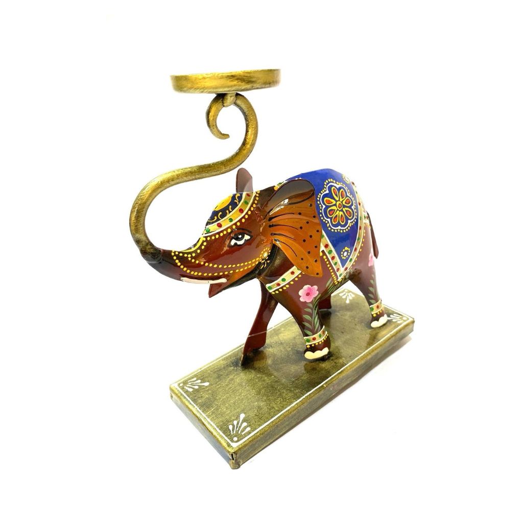 Elephant Metal Tea Light Candle Holder In Traditional Design From Tamrapatra