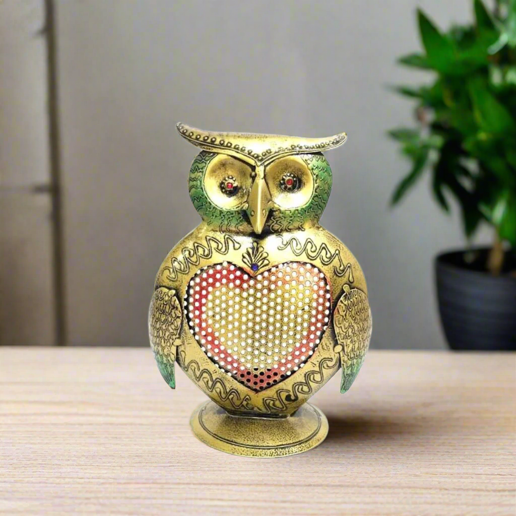 Unique Owl Metal Candle Holder Shadow With Heart Design By Tamrapatra