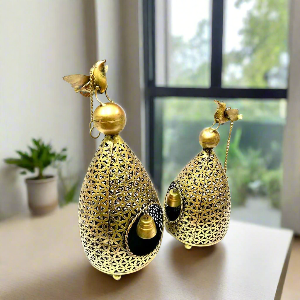 Bird Sitting On Hanging Lanterns Metal Artware New In Store With Bell Tamrapatra