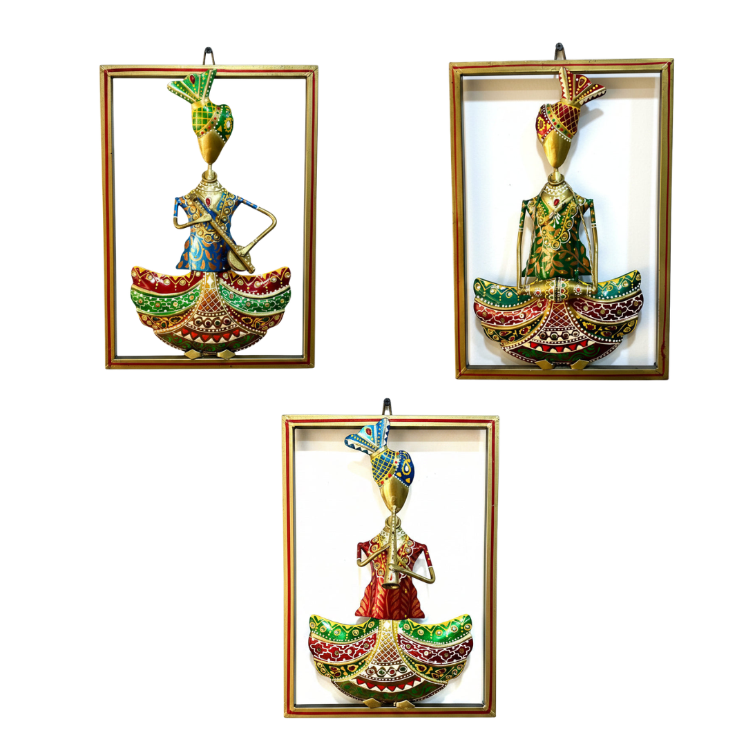 Set of three decorative wall hangings with intricate designs on a white background