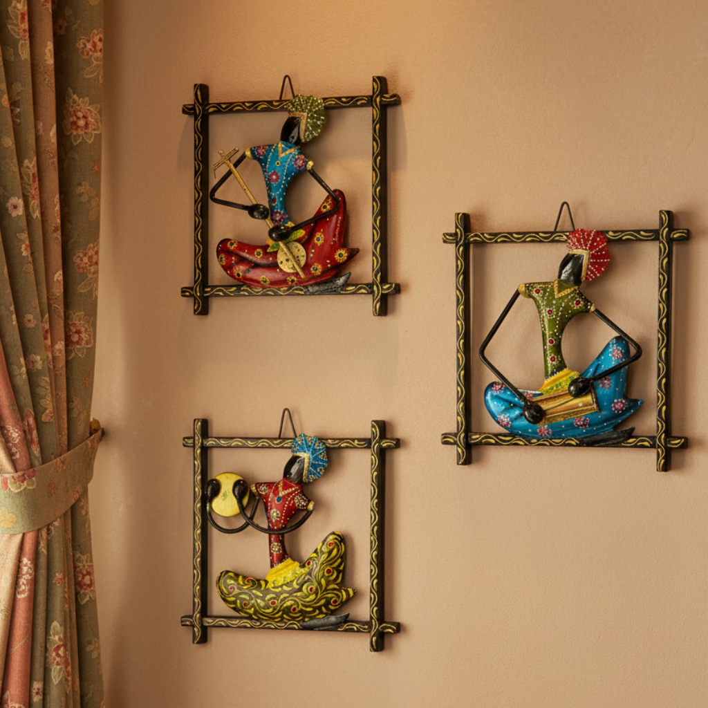 Classic Bold Black Frame Hanging With Male Indian Musicians By Tamrapatra