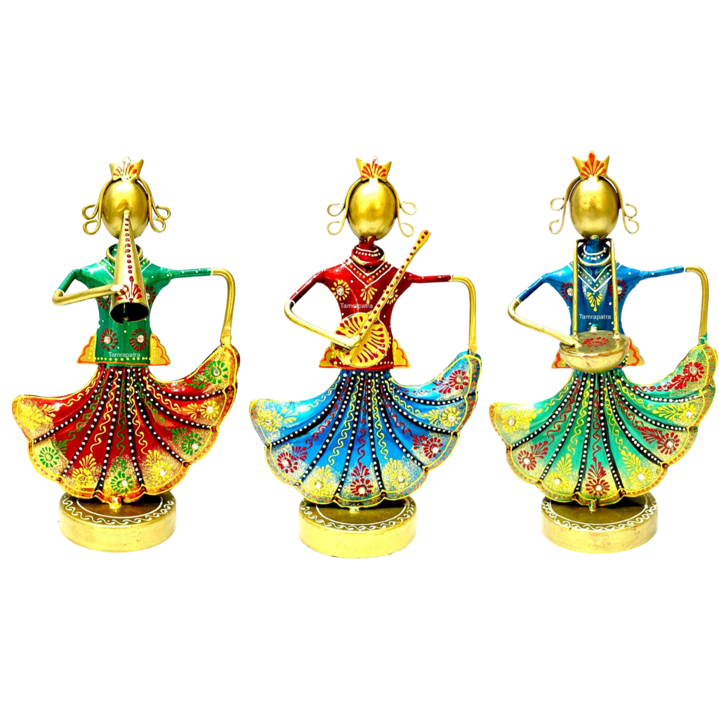 Traditional Crown Lady Musician Metal Fusion Artifact Handcrafted Tamrapatra - Tamrapatra