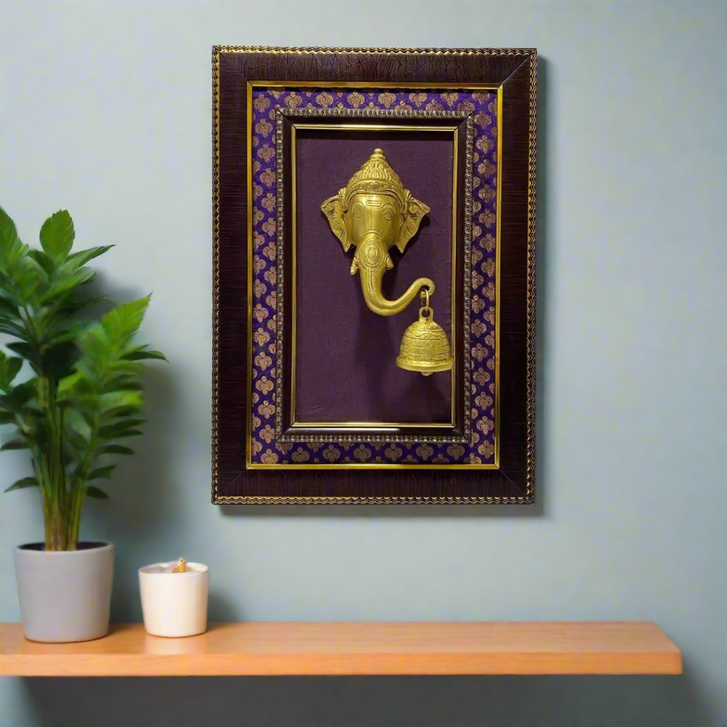 Ganesha With Bell Beautiful Brass Collection Frames Wall Decor By Tamrapatra