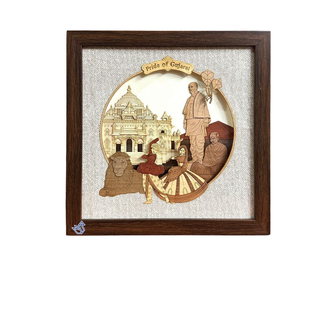Pride Of Gujarat Wooden Art Frame Famous Souvenir Corporate Tamrapatra