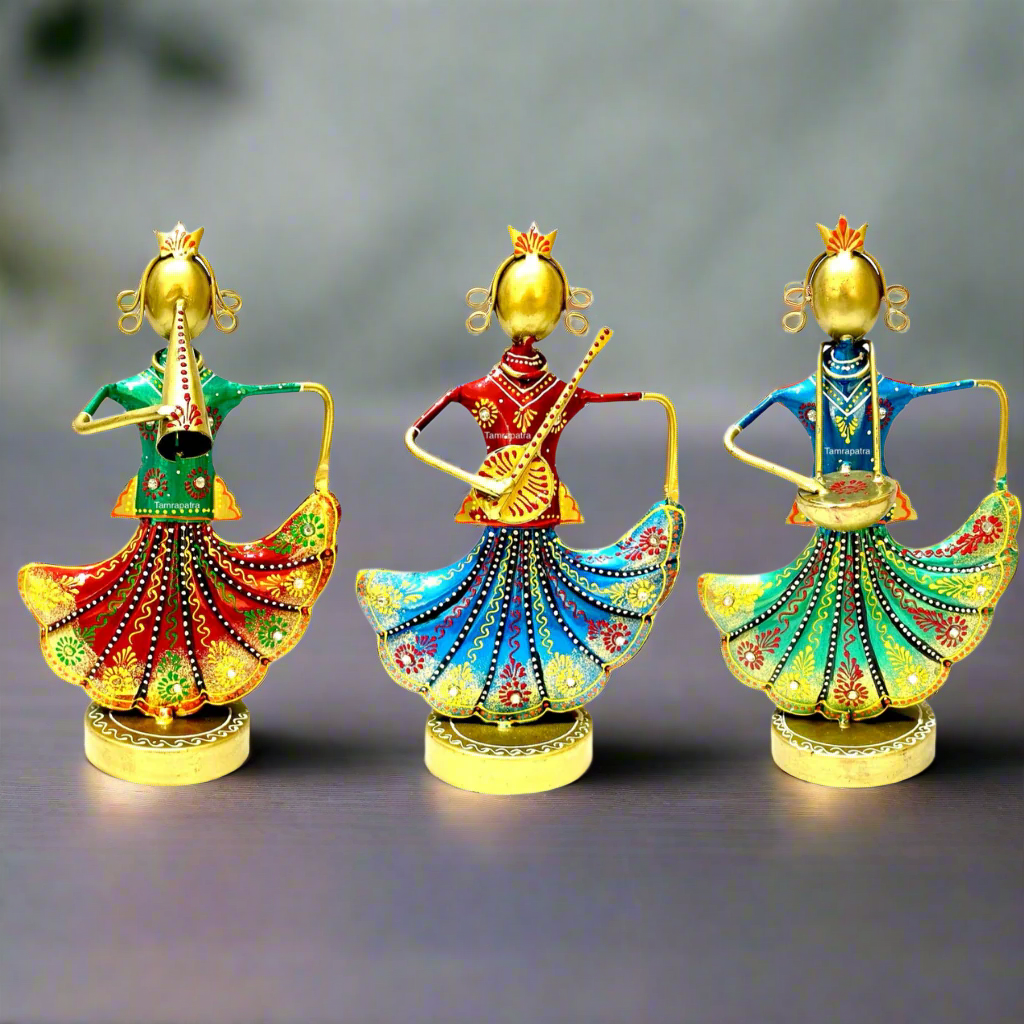 Traditional Crown Lady Musician Metal Fusion Artifact Handcrafted Tamrapatra - Tamrapatra