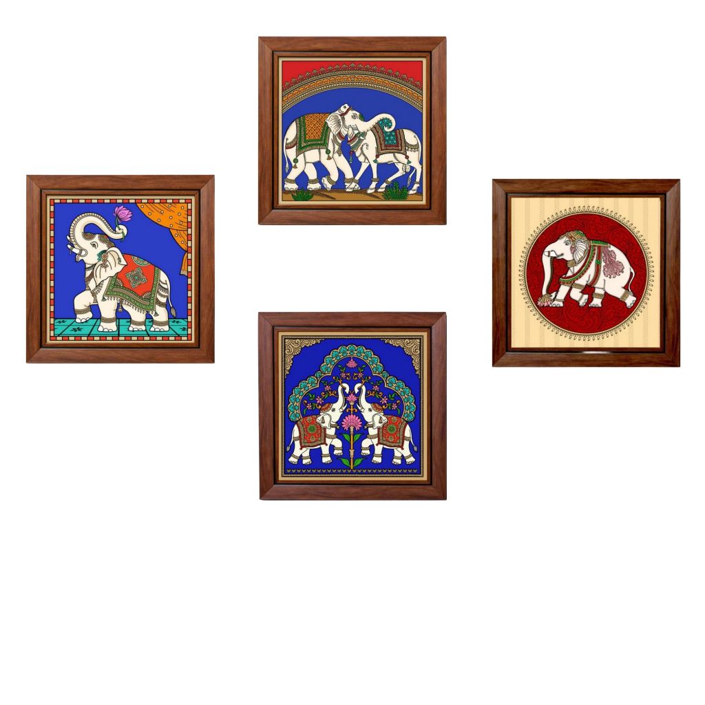 Paintings On Reverse Glass Tanjore Tales Elephant Cow Design Wall Art Tamrapatra
