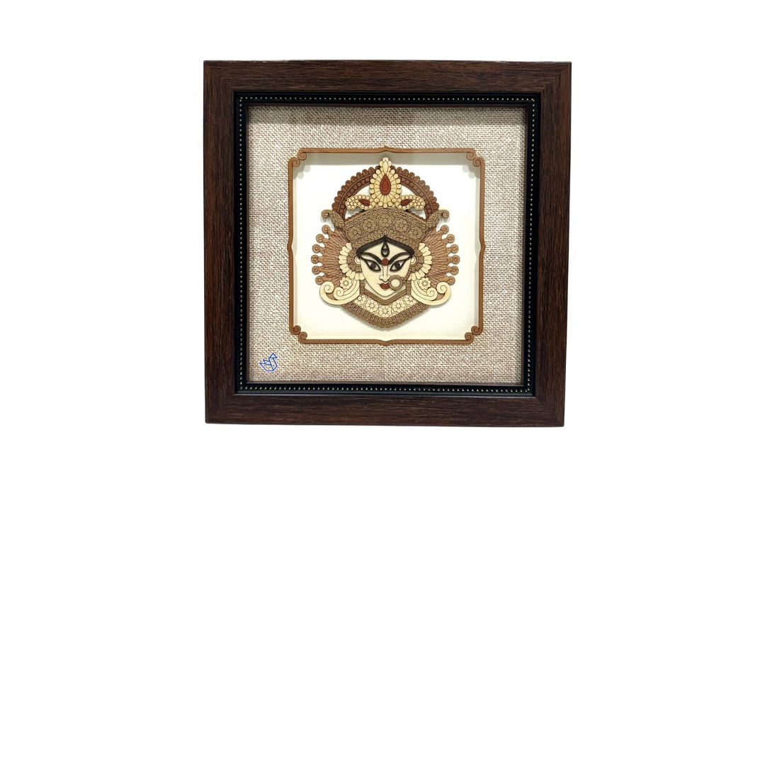 Goddess Durga In Wooden Frame Wall Table Top Gifts Indian Souvenir Tamrapatra