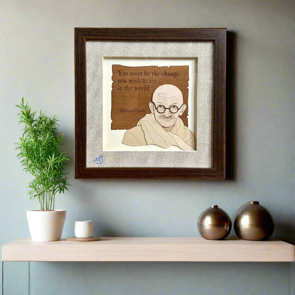 Framed artwork with a portrait of a historical figure and a quote on a white background