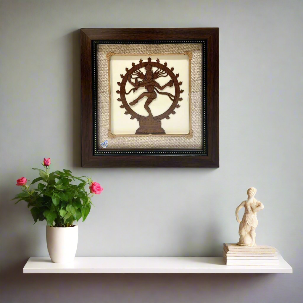 Natraj God Shiva "The Divine Cosmic Dancer" Wooden Art Wall Frame By Tamrapatra