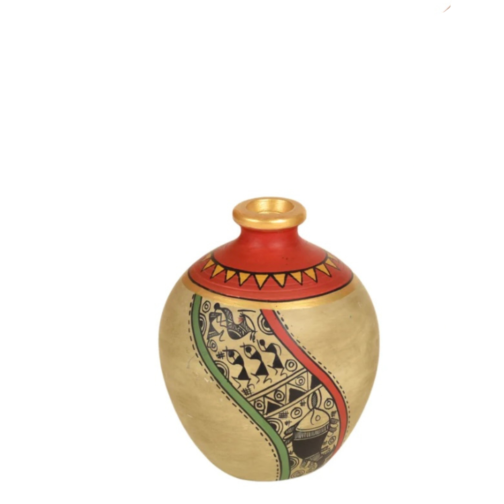 Clay Pots With Madhu Bani Hand Painting Beige Shade Home Décor Tamrapatra