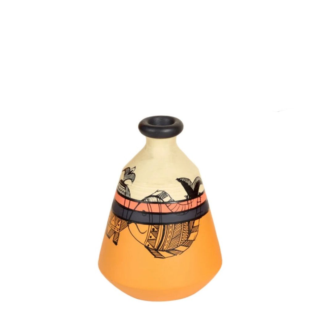 Modern Mustard Style Terracotta Pots Madhubani Hand Painted By Tamrapatra