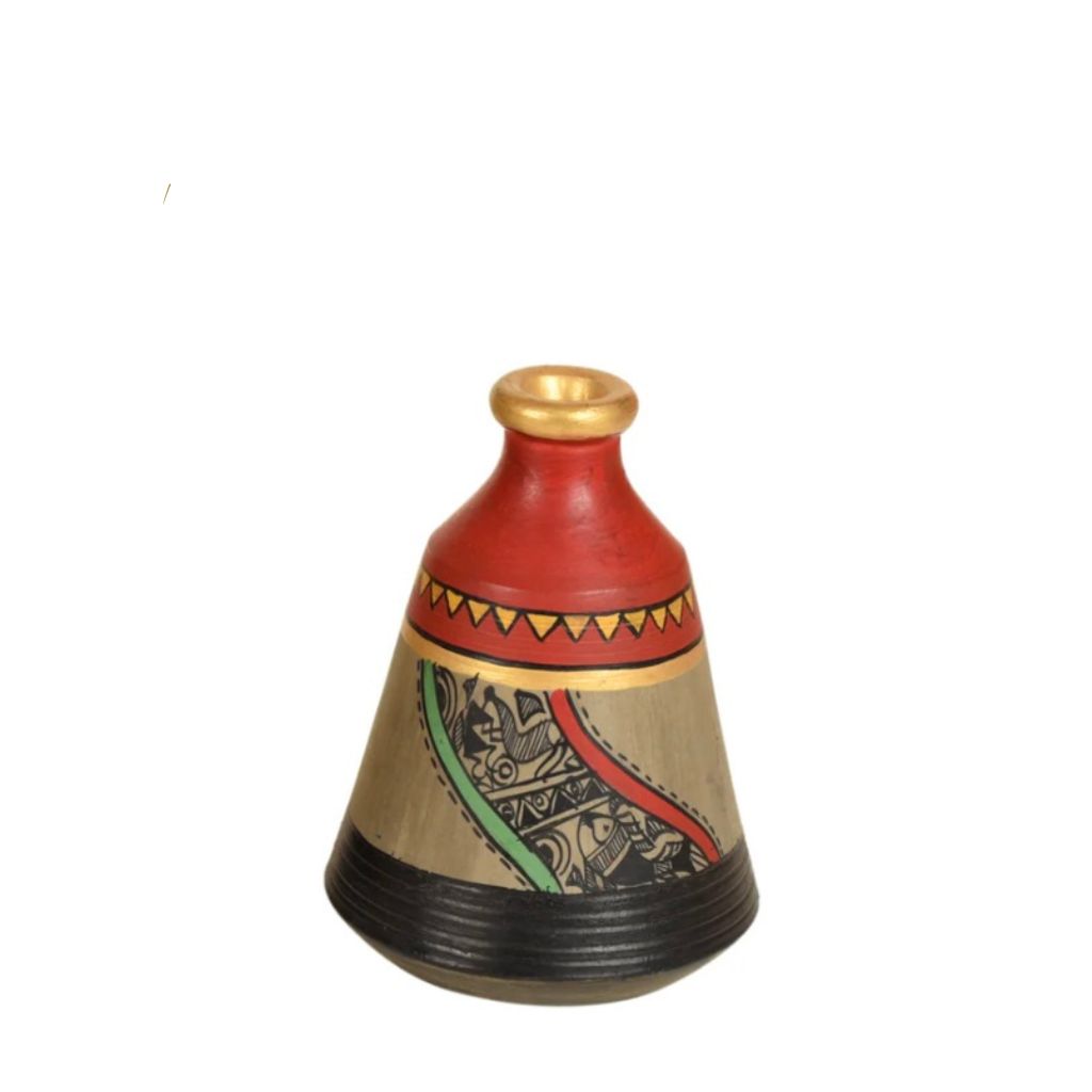 Clay Pots With Madhu Bani Hand Painting Beige Shade Home Décor Tamrapatra
