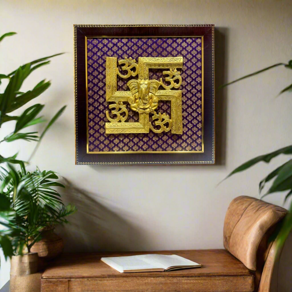 Swastika Ganesha Brass Frame Premium Luxury Collection Handmade By Tamrapatra