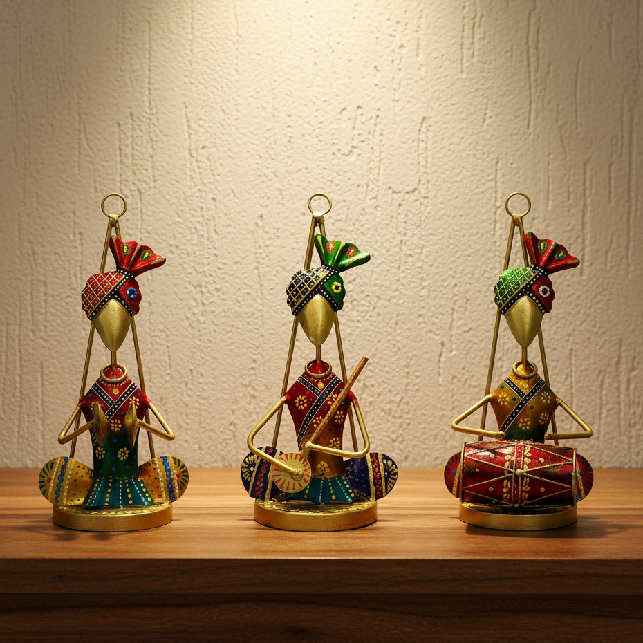 Hanging Musician Colorful Metal Crafts Playing Various Instruments By Tamrapatra