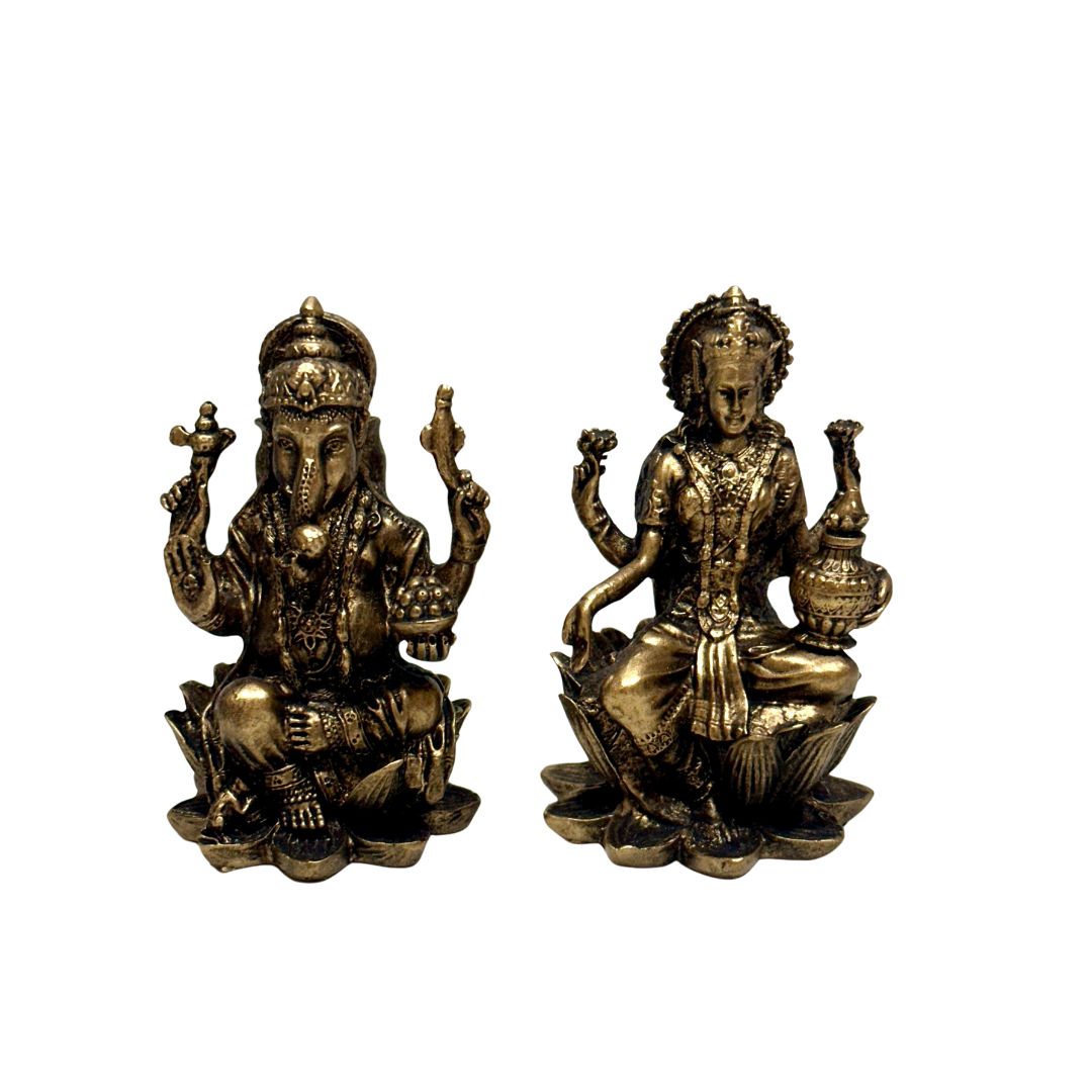Premium Lord Ganesh Lakshmi Cold Cast Bronze Collectible Set Of 2 By Tamrapatra