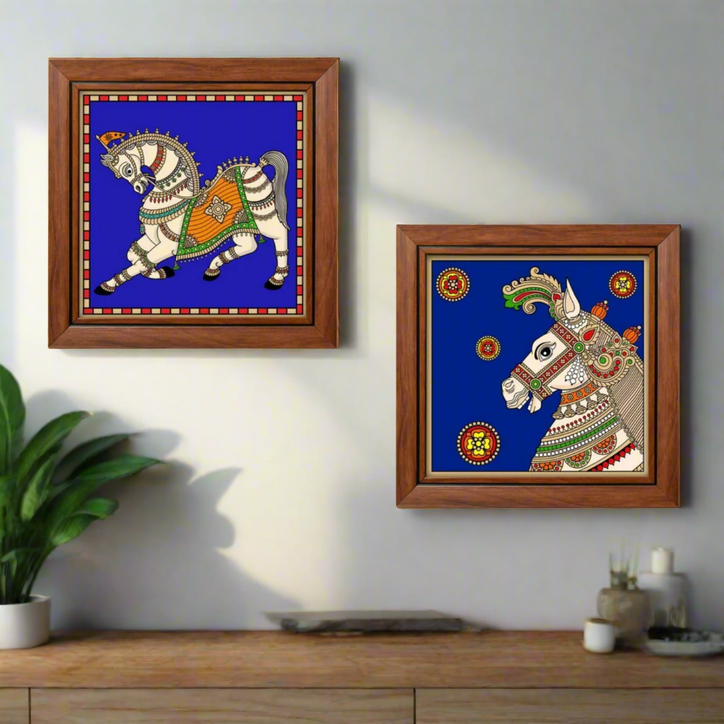 Horse Painting In Reverse Glass Traditional Tanjore Art Frames From Tamrapatra