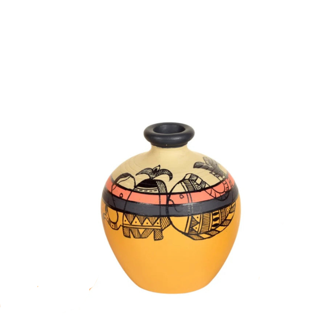 Modern Mustard Style Terracotta Pots Madhubani Hand Painted By Tamrapatra