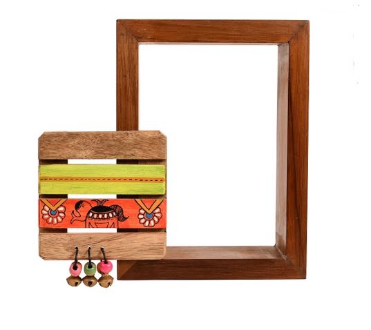 Wall Shelf With Elephant Hand Panting And Beads Hanging With Pot By Tamrapatra
