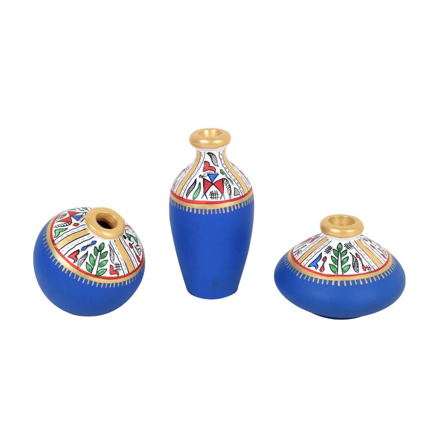 Fine Warli Pots Set Of 3 With Various Design & Colors Exclusively From Tamrapatra