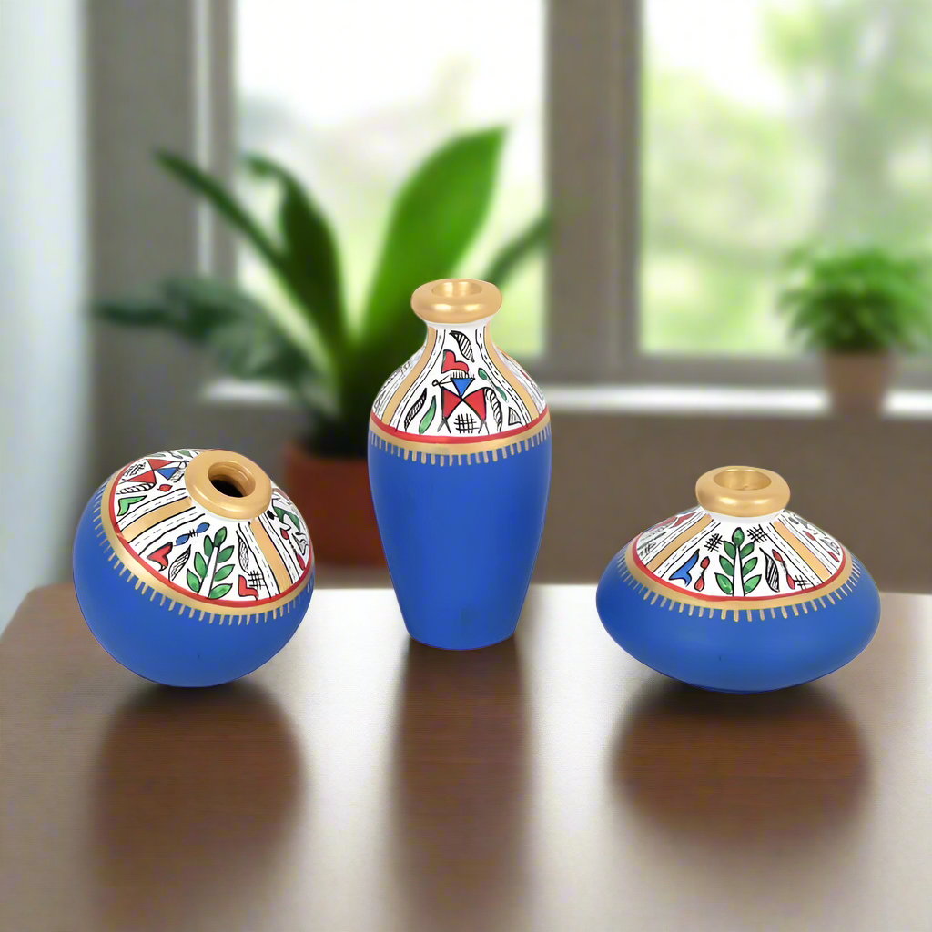 Fine Warli Pots Set Of 3 With Various Design & Colors Exclusively From Tamrapatra